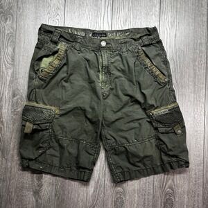 Affliction Black Premium Mens Cargo Shorts 36 Olive Green Embroidered Y2K MMA